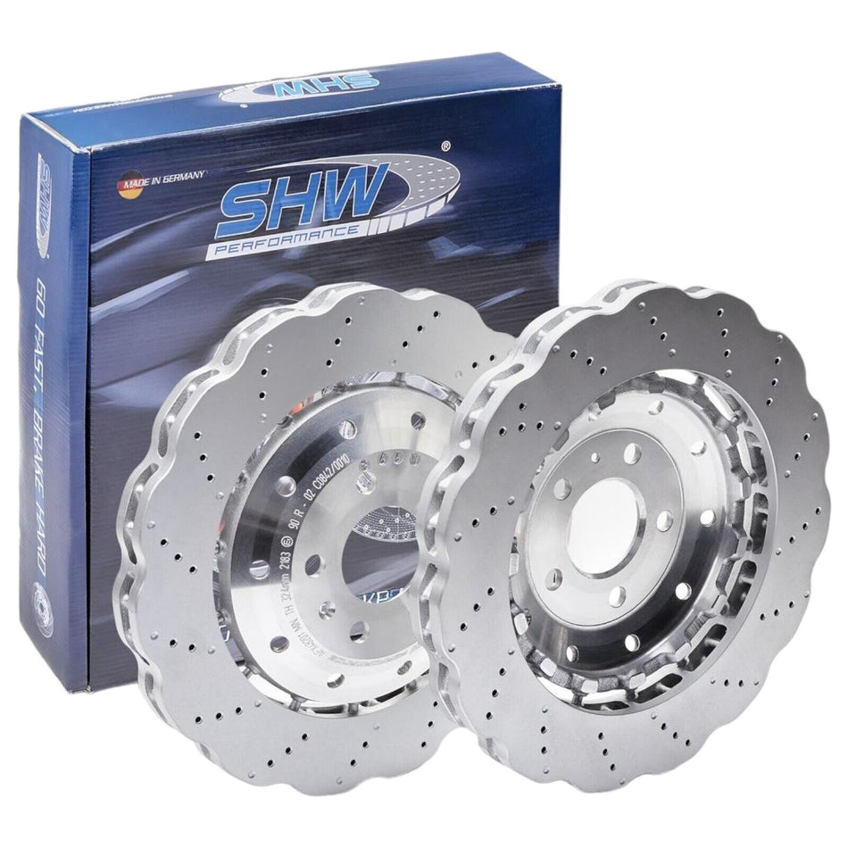 SHW Performance Front Drilled Brake Discs 365x34mm X2 Wavy For Audi RS4 RS5 B8