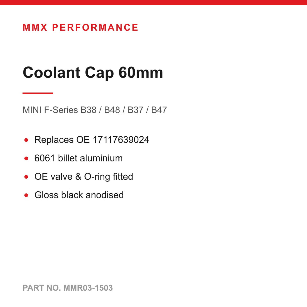 MMX Billet Aluminium Coolant Expansion Cap 60mm - MINI F-Series & BMW (OE 17117639024)