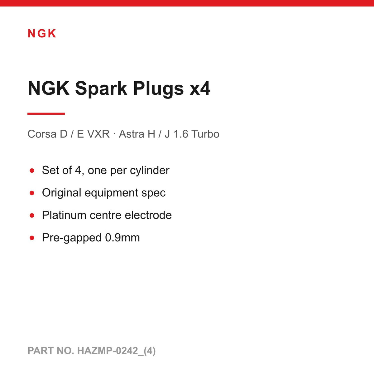 NGK Platinum Spark Plugs x4 - Vauxhall Corsa D / E VXR, Astra H / J 1.6 Turbo