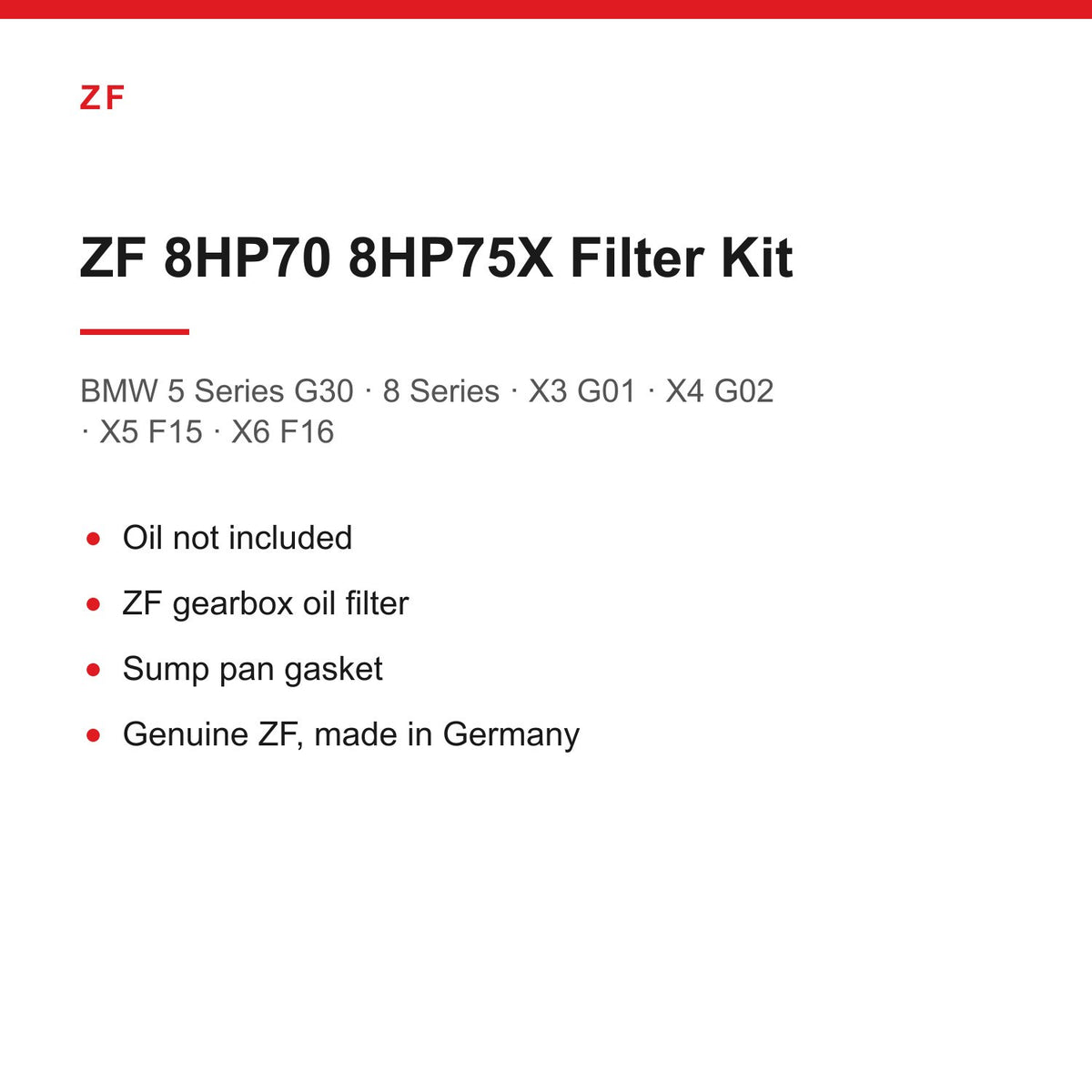 BMW G30 X3 G01 X4 X5 F15 X6 8 Series ZF 8HP70 Gearbox Filter & Pan Gasket Kit