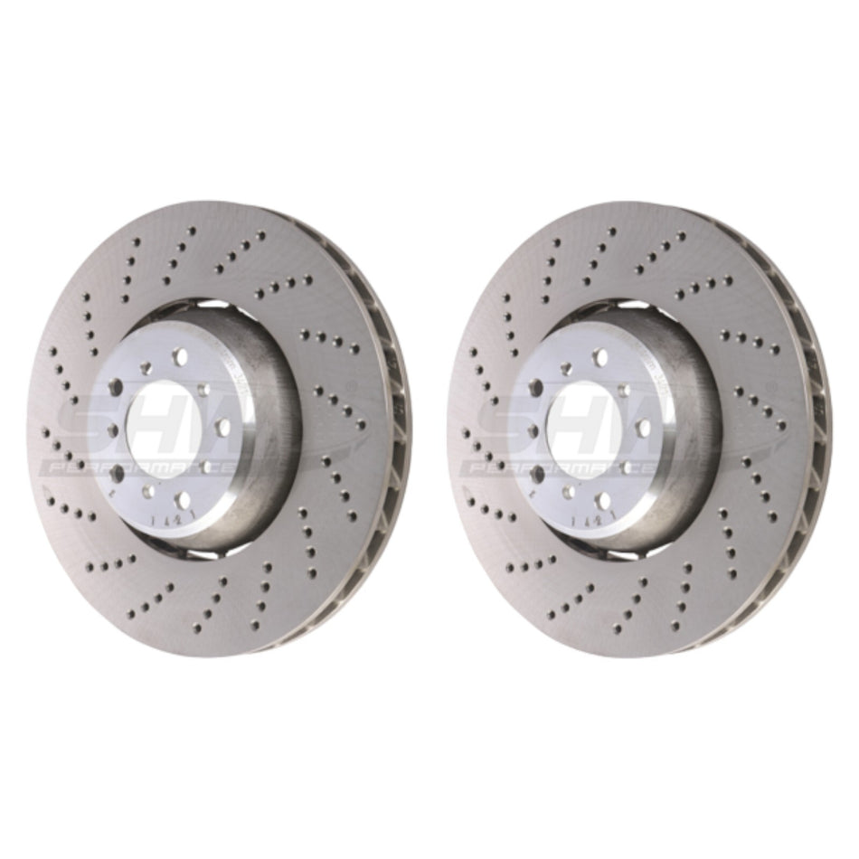 SHW Performance Rear Drilled Brake Discs 324x22mm x2 R90 For Audi RS4 B7