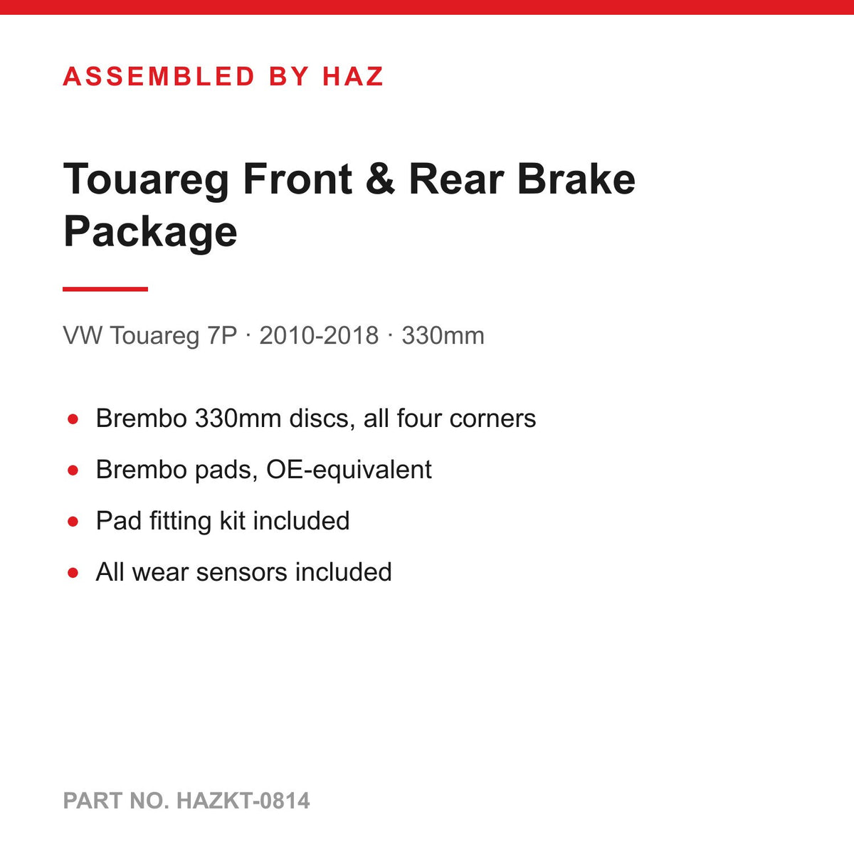 VW Touareg 7P Front & Rear Brake Discs & Pads Kit - Brembo 330mm