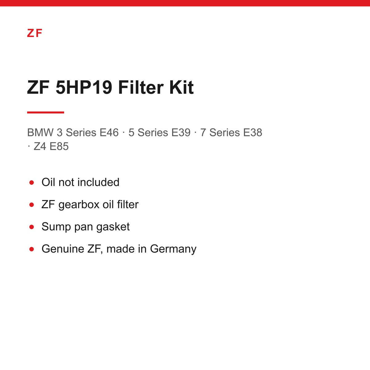 BMW E46 E39 E38 Z4 E85 ZF 5HP19 Automatic Gearbox Filter & Pan Gasket Kit