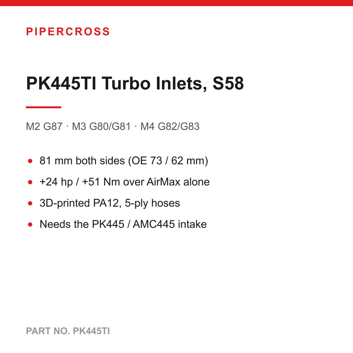 PK445TI turbo inlets spec card