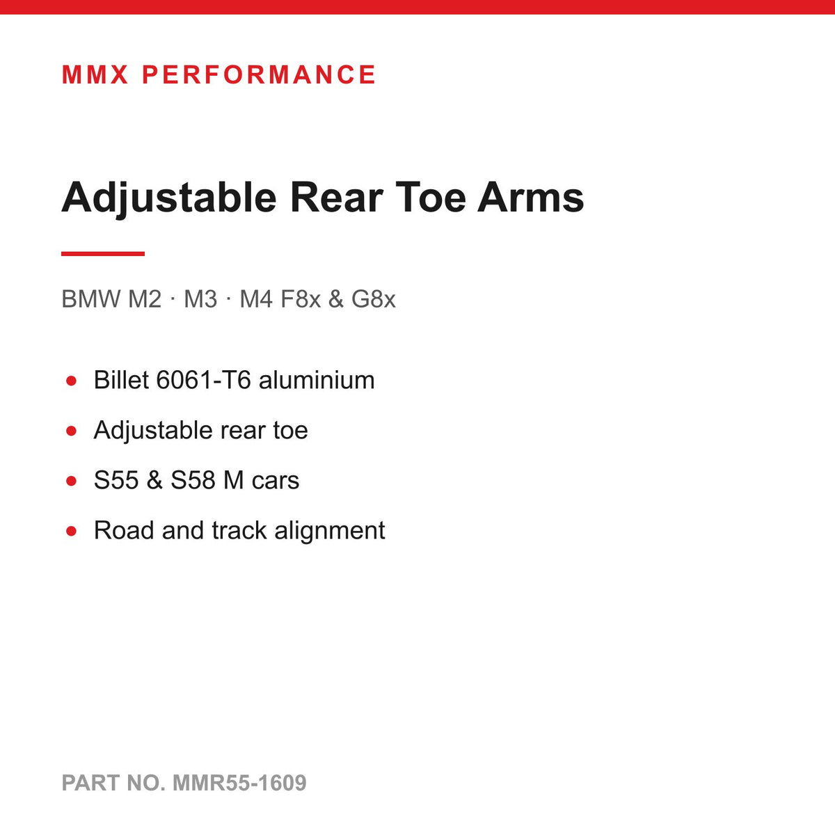 MMX Adjustable Rear Toe Arms - BMW M2 M3 M4 F80 F82 F87 G80 G82 MMR55-1609