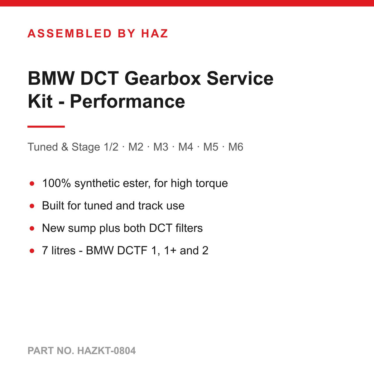 BMW M2 M3 M4 M5 M6 Tuned DCT Gearbox Service Kit (7L Motul High-Torque Ester, New Sump + Both Filters)