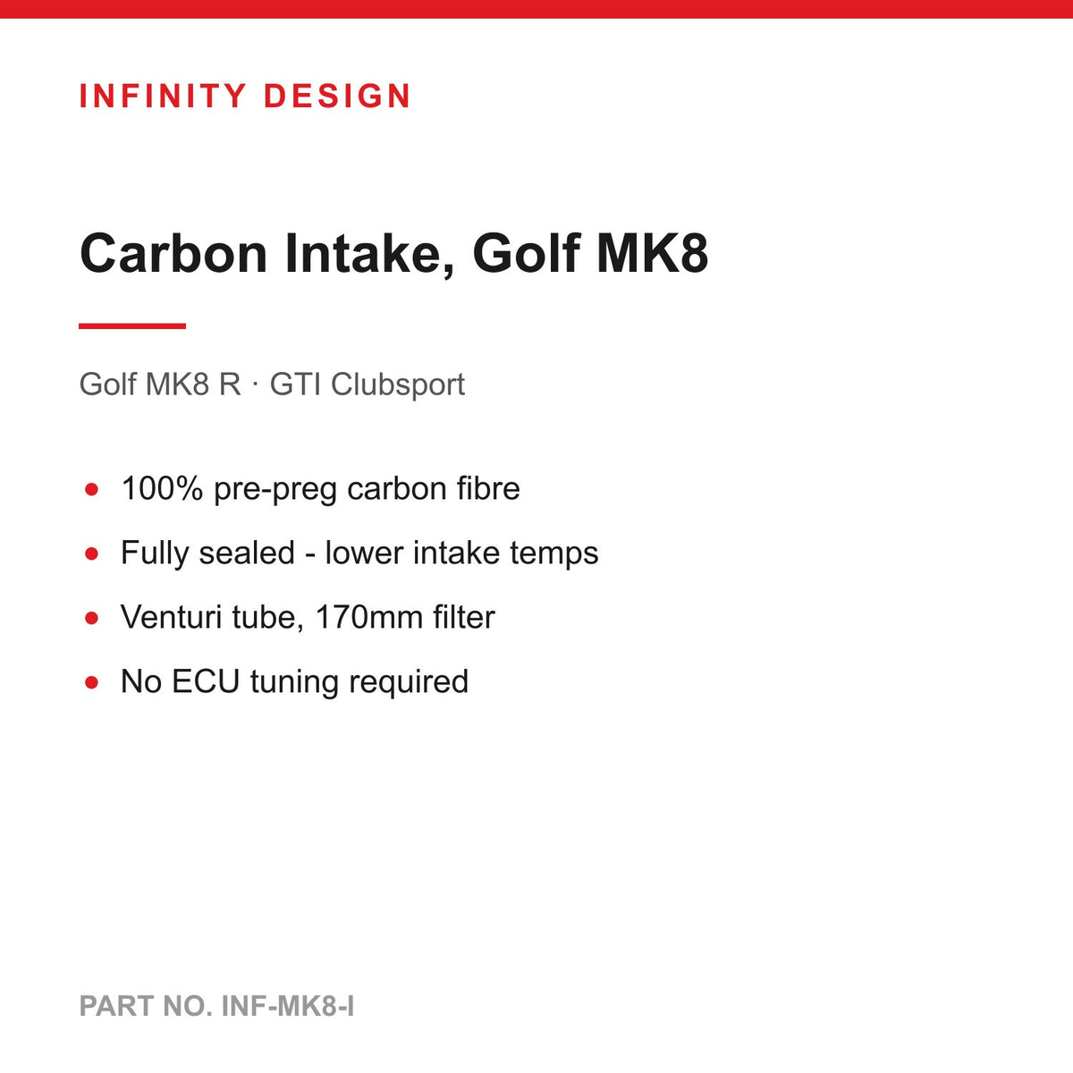 Infinity Design Carbon Fibre Gloss/Matte Intake Kit For VW Golf MK8 R / GTI Clubsport