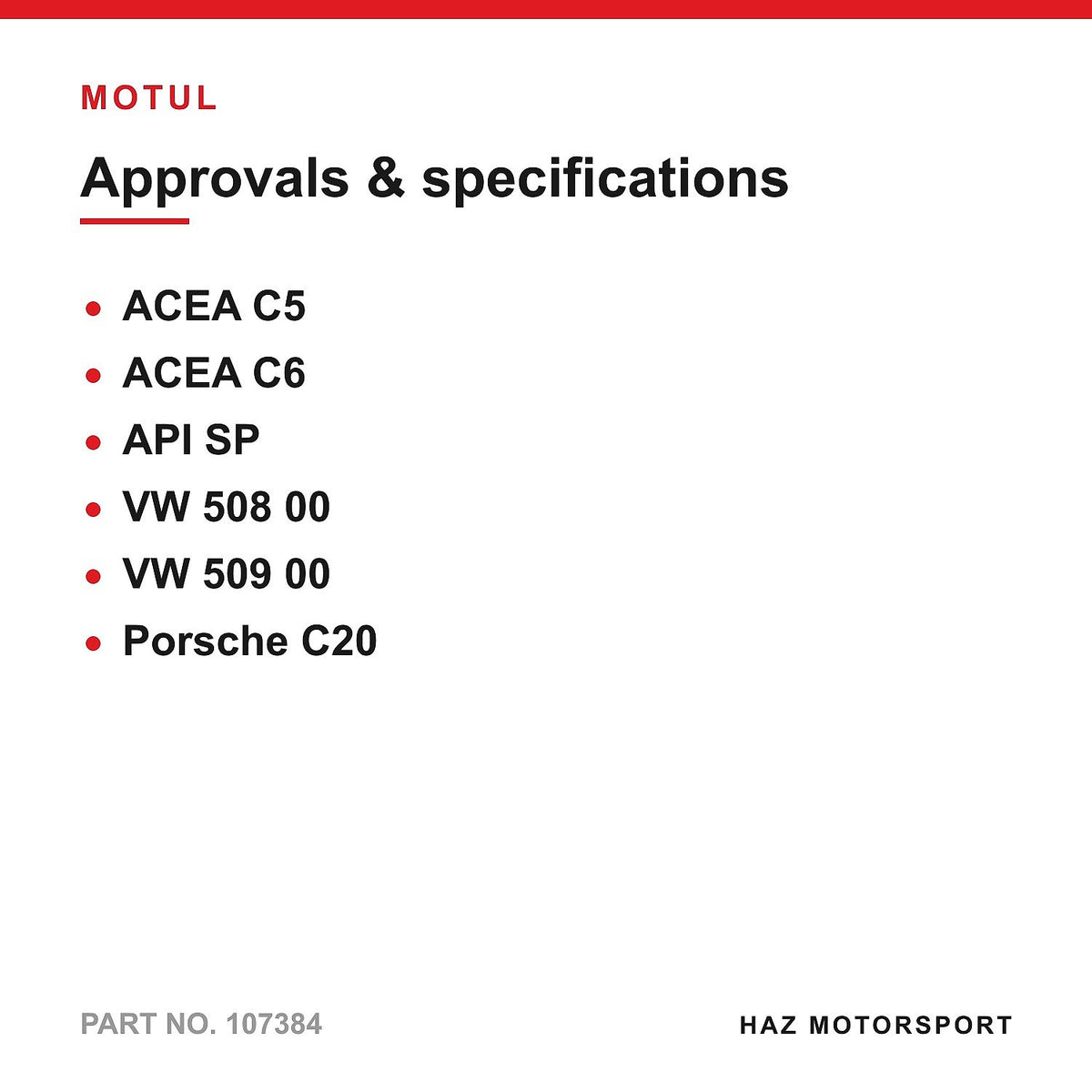5L MOTUL SPECIFIC 508 00 509 00 0W-20 Engine Oil VW Audi Porsche C20 ACEA C5