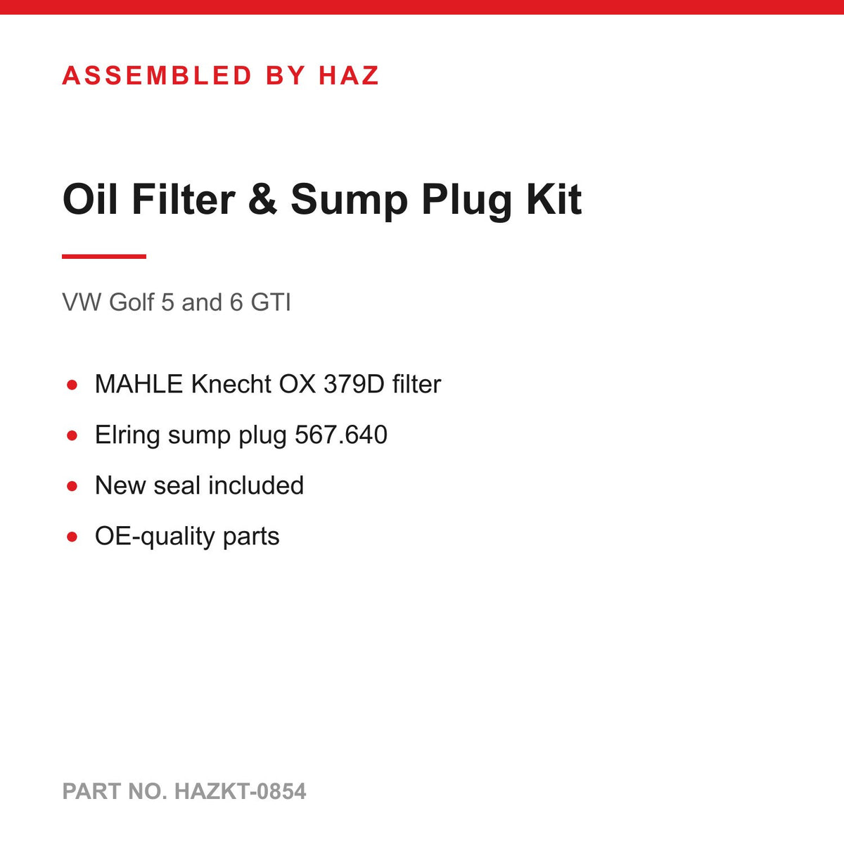 VW Golf 5 6 GTI Audi S3 8P TT 2.0 TFSI Oil Filter & Sump Plug Service Kit