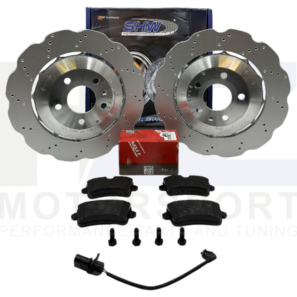 SHW Performance Rear Wavy Drilled Brake Discs TRW Pads Sensors Audi RS4 B8 Avant