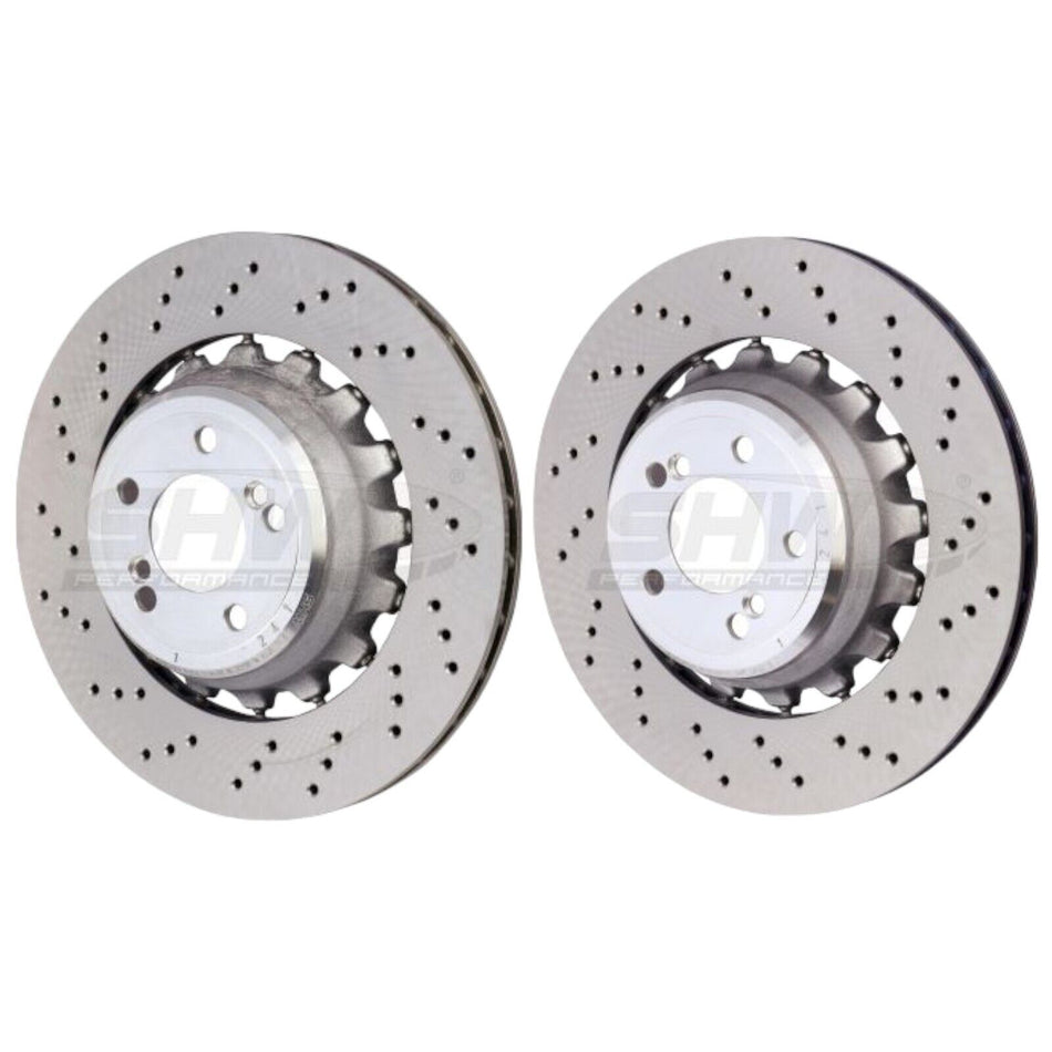 SHW Performance Rear Pair Drilled Brake Discs x2 For BMW F85 X5M F86 X6M 385mm