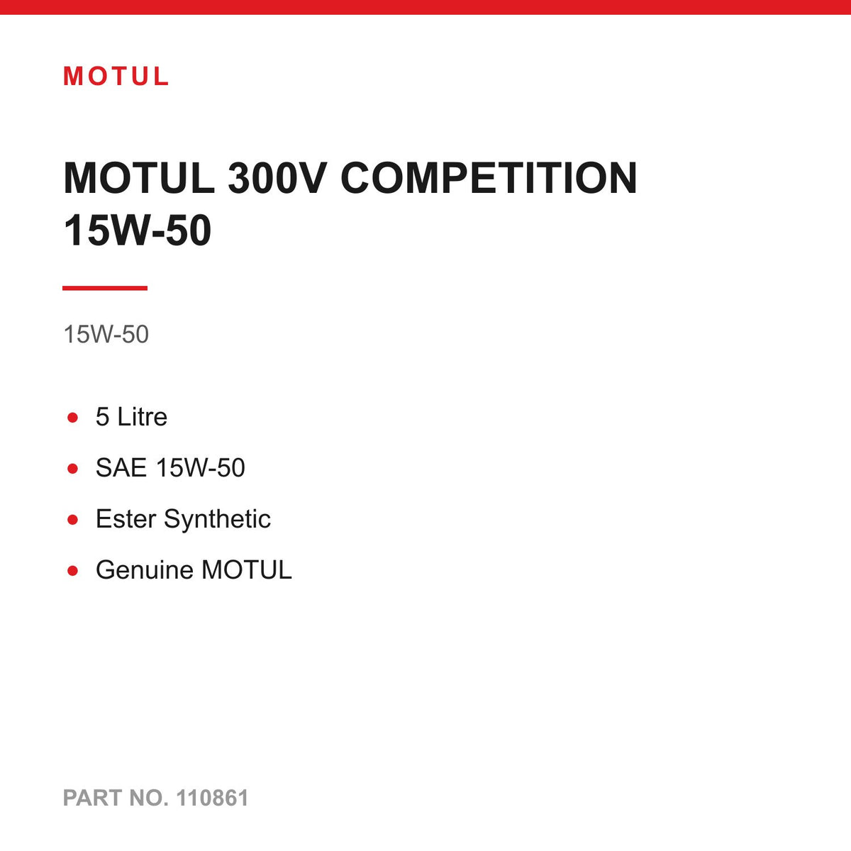 5L MOTUL 300V COMPETITION 15W-50 Ester Racing Engine Oil Motorsport Track