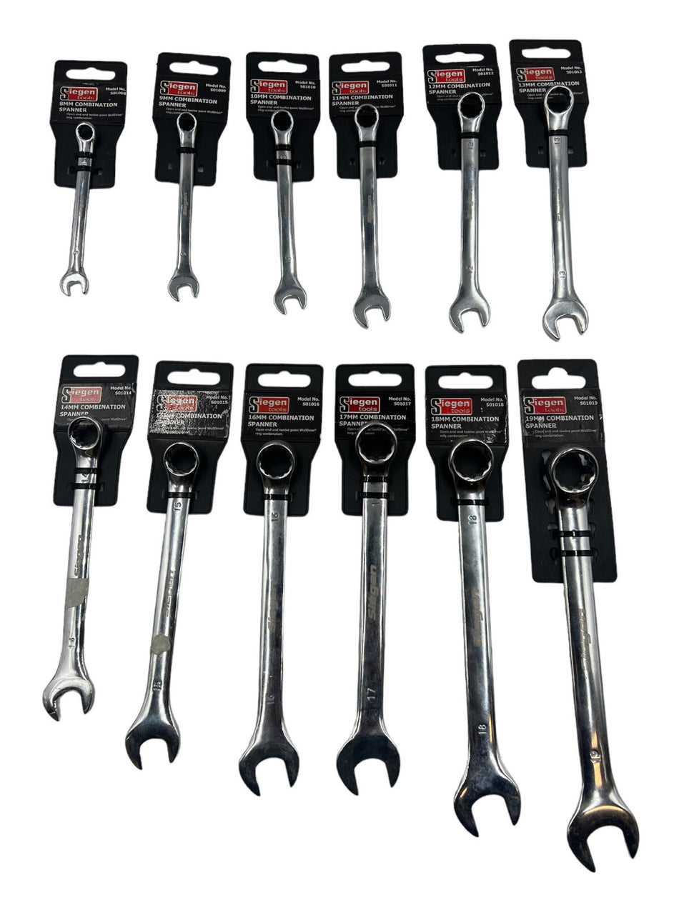 Siegan 12pc Combination Spanner Set Chrome Polished 8mm to 19mm