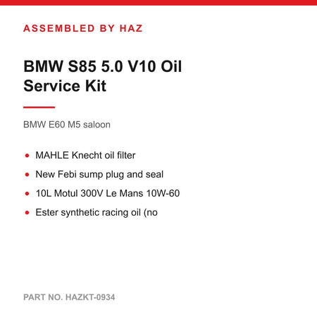 BMW E60 M5 E63 M6 S85 Oil Service Kit Filter Sump Plug 10L Motul 300V 10W-60