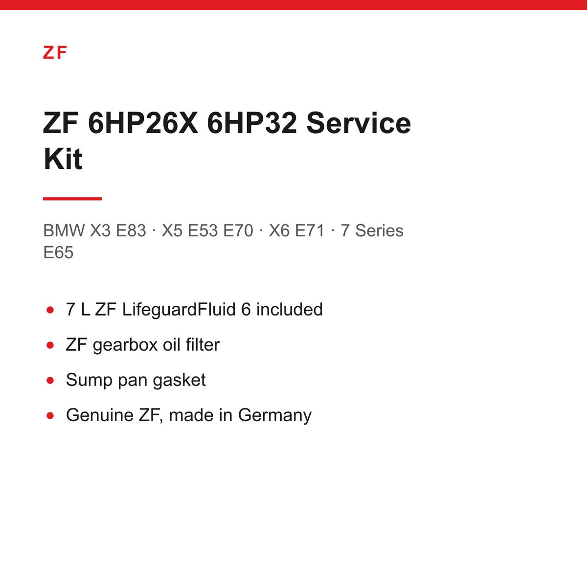 BMW X5 E70 X6 E71 X3 E83 7 Series ZF 6HP26X Gearbox Service Kit Inc 7L Oil