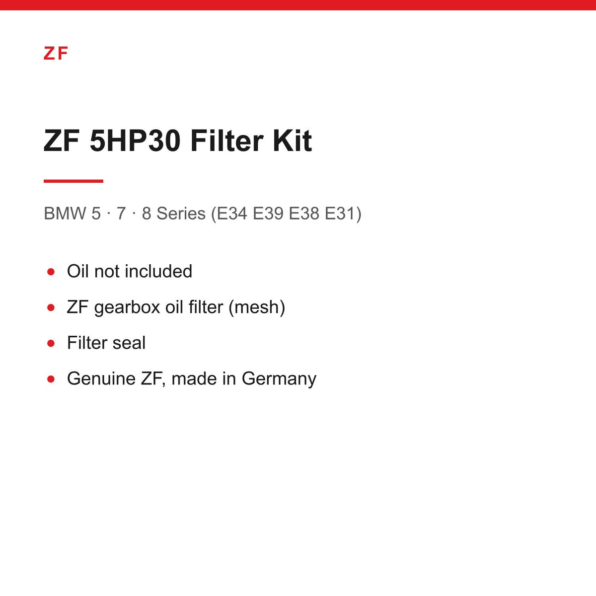 BMW E34 E39 E38 E31 ZF 5HP30 Automatic Gearbox Oil Filter & Seal