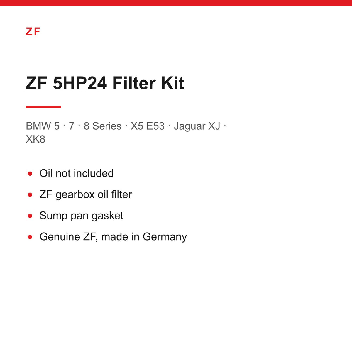 BMW E39 E38 X5 E53 Jaguar XJ XK8 ZF 5HP24 Auto Gearbox Filter & Pan Gasket Kit
