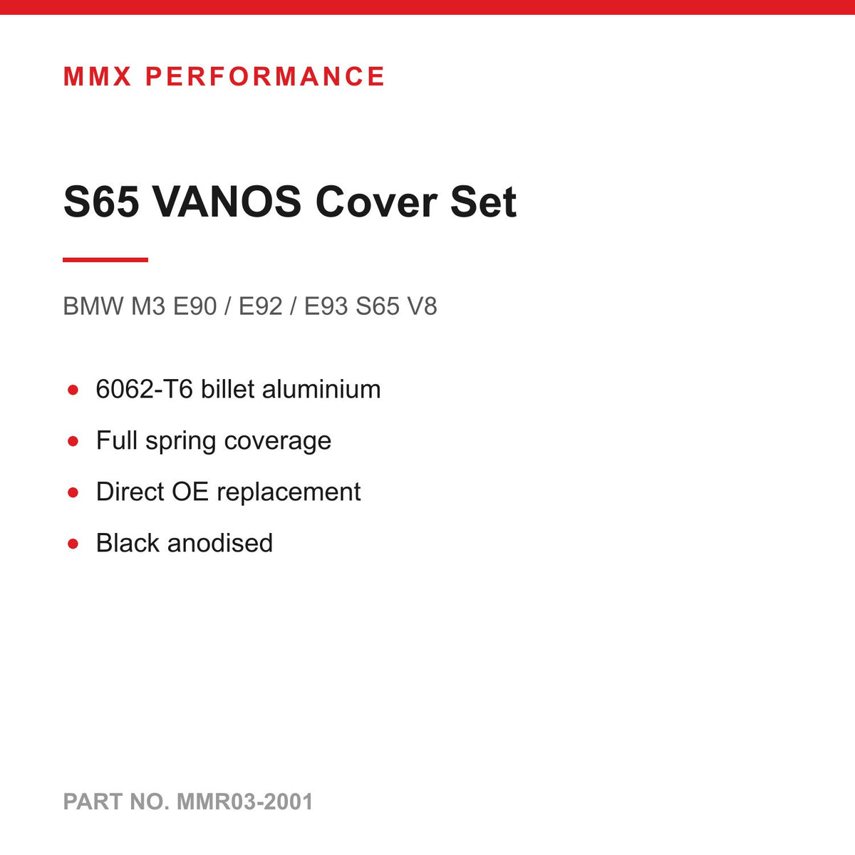 MMX S65 VANOS Cover Set - BMW M3 E90 / E92 / E93 (S65 V8)