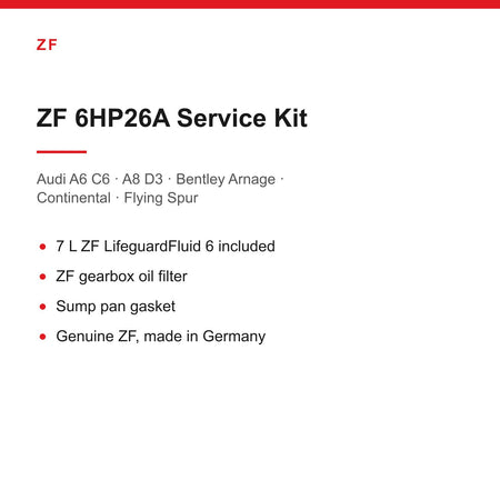 Audi A6 C6 A8 D3 Bentley Continental ZF 6HP26 Gearbox Service Kit Inc 7L Oil