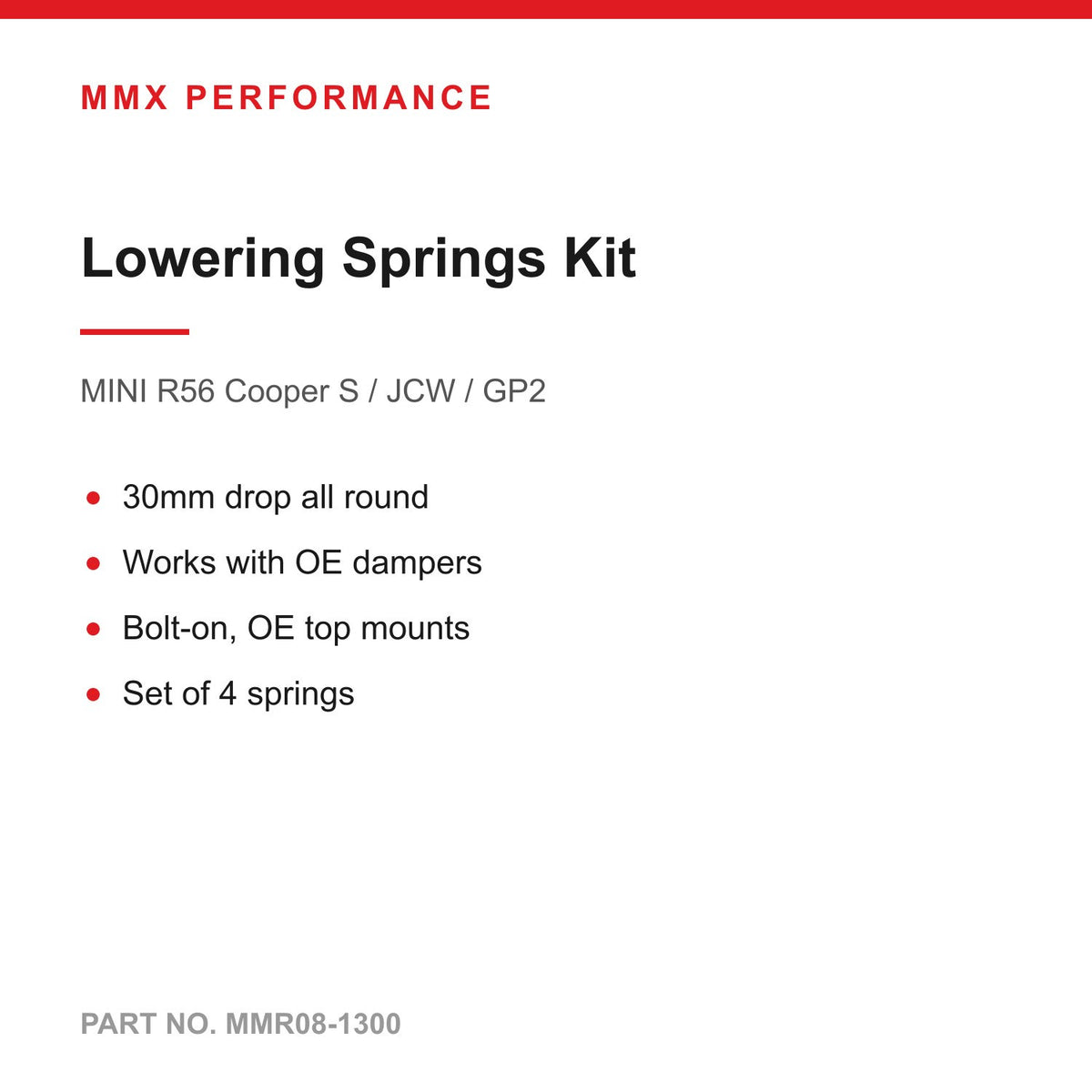 MMX Lowering Springs Kit 30mm - MINI R56 Cooper S / JCW / GP2