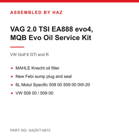 VW Golf 8 GTI R Audi S3 8Y Oil Service Kit Filter Sump Plug 6L Motul 0W-20