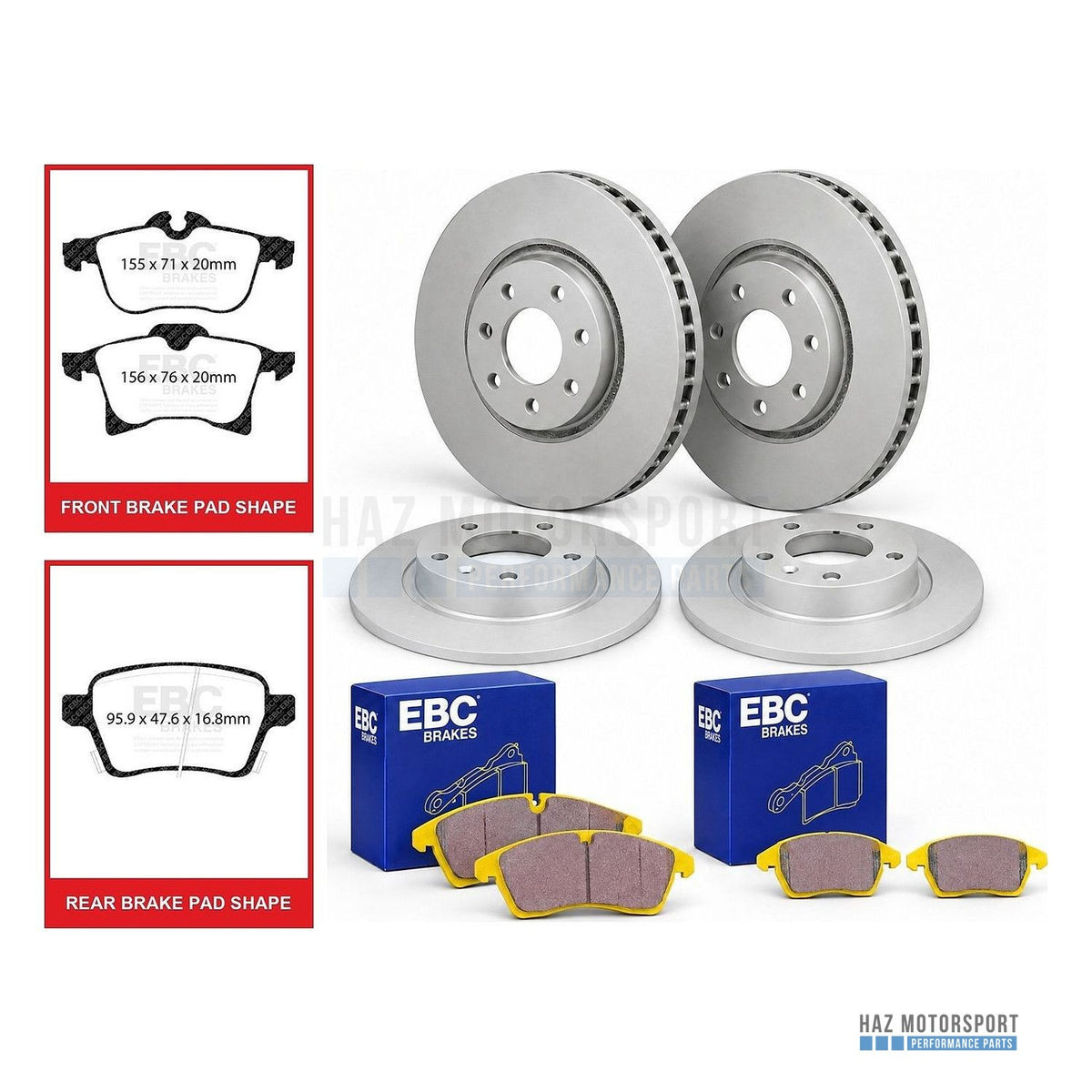 Vauxhall Corsa E VXR Front & Rear Brake Package - Ferodo Coated Discs & EBC Yellowstuff Pads