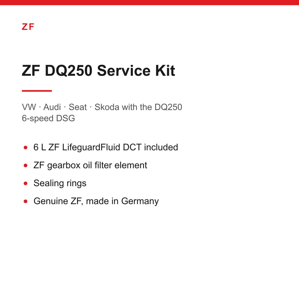 VW Golf Audi A3 Seat Leon Skoda DSG DQ250 Gearbox Service Kit Inc 6L Oil