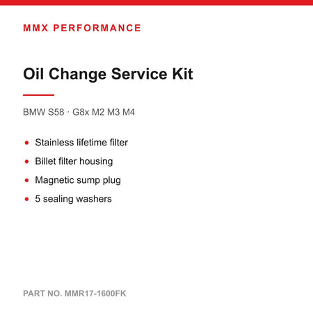 MMX Oil Change Service Kit - BMW S58 M2 M3 M4 (Lifetime Filter, Billet Housing, Sump Plug)