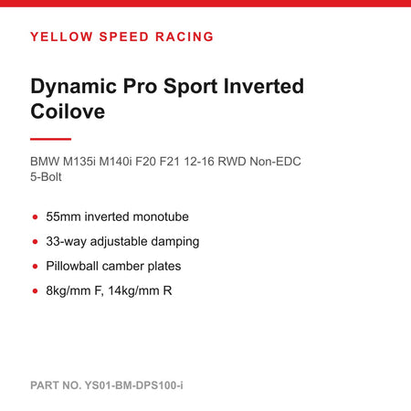 YSR Dynamic Pro Sport Inverted Coilovers - for BMW M135i M140i F20 F21 12-16 RWD Non-EDC 5-Bolt (YS01-BM-DPS100-i)