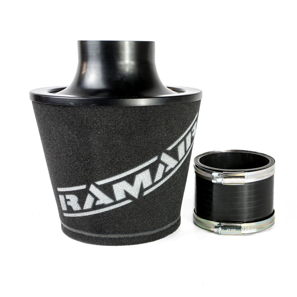 Ramair Aluminium Large Foam Air Filter Base 90mm OD Black With Silicone Coupler