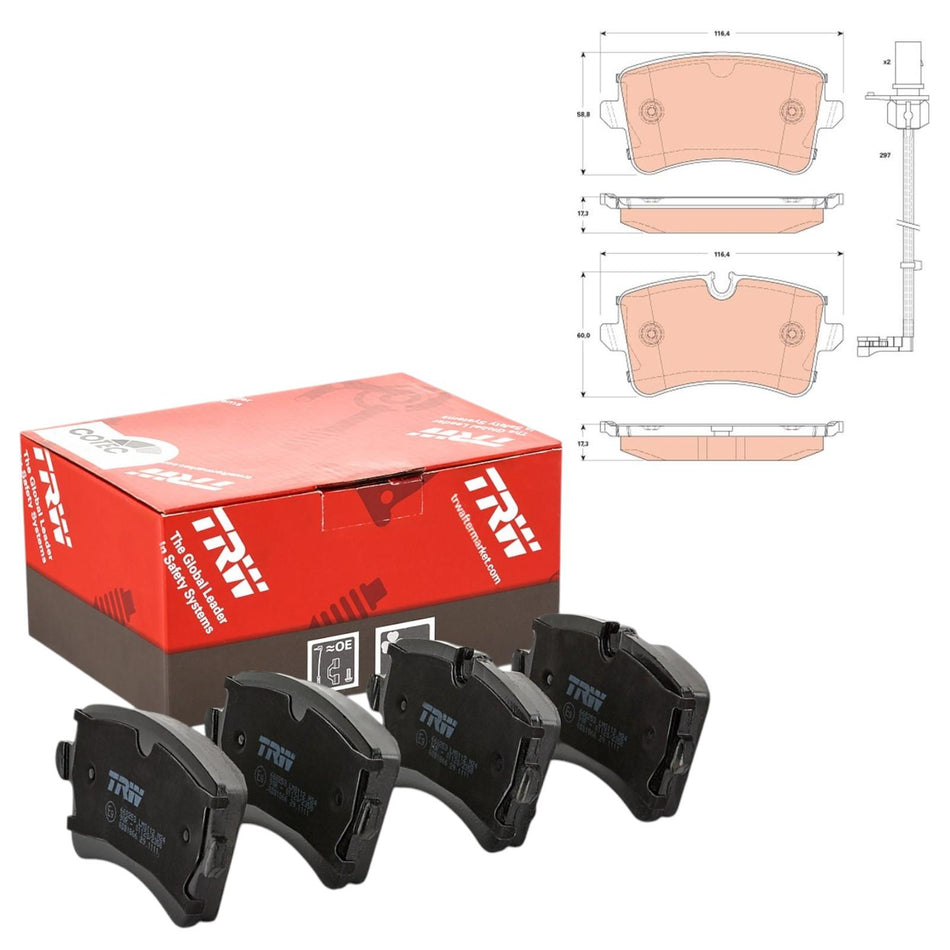 TRW Rear Brake Pads With Sensors & Screws For Audi S6 RS6 C7 S7 RS7 S8 + 3.0 TDI