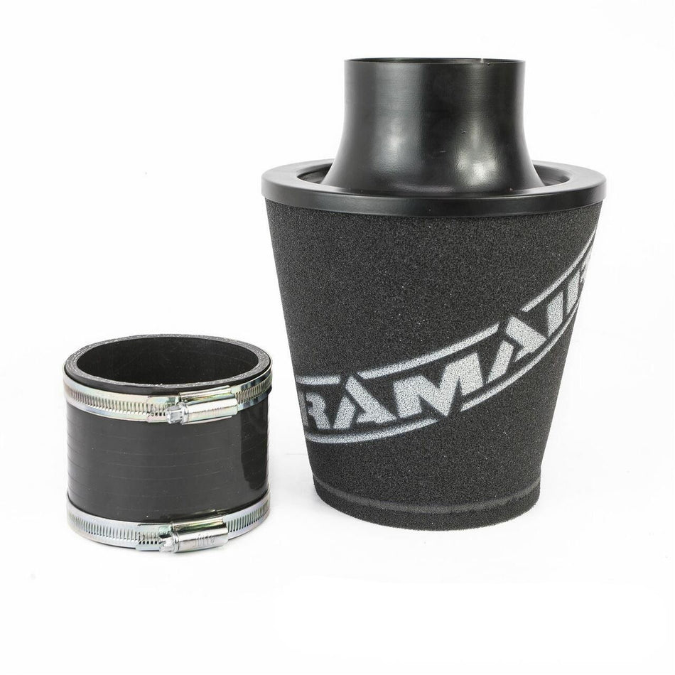 Ramair Aluminium Base Medium Air Foam Filter 90mm OD Black With Silicone Coupler
