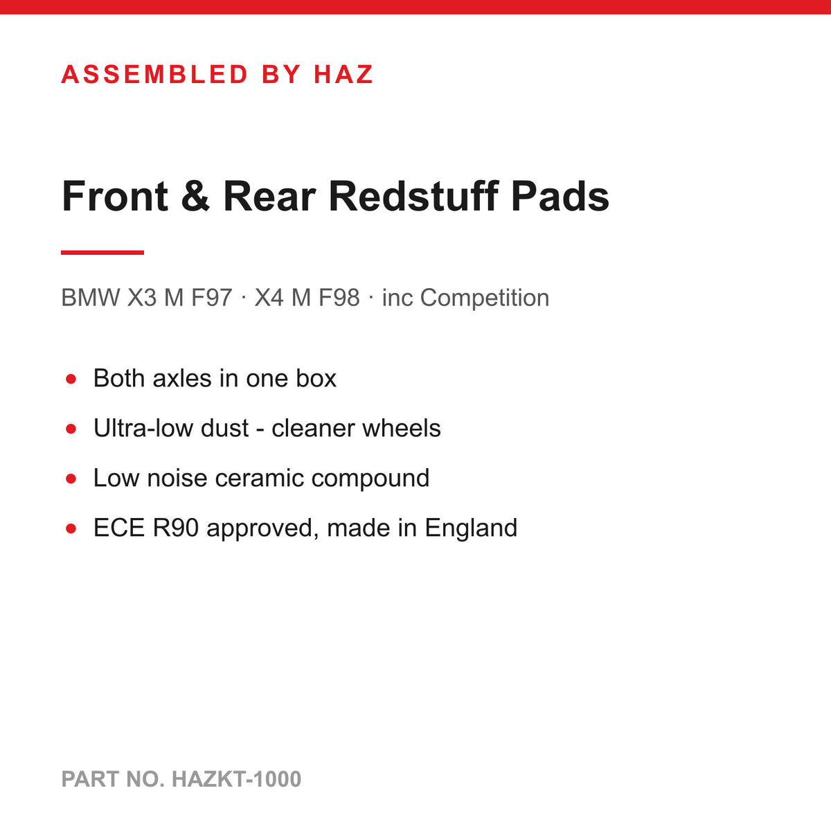 EBC Redstuff Front & Rear Brake Pads Kit For BMW X3 M F97 & X4 M F98 inc Competition - Low Dust, Low Noise