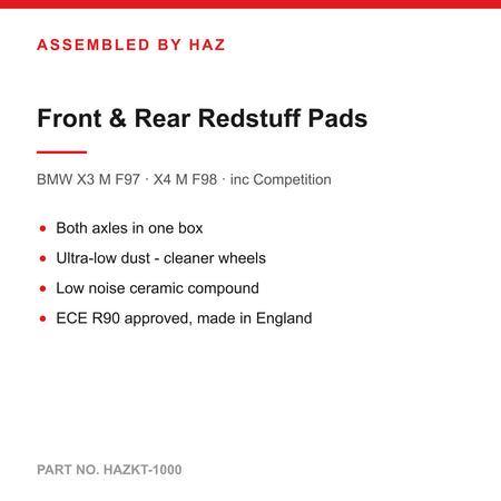 EBC Redstuff Front & Rear Brake Pads Kit For BMW X3 M F97 & X4 M F98 inc Competition - Low Dust, Low Noise