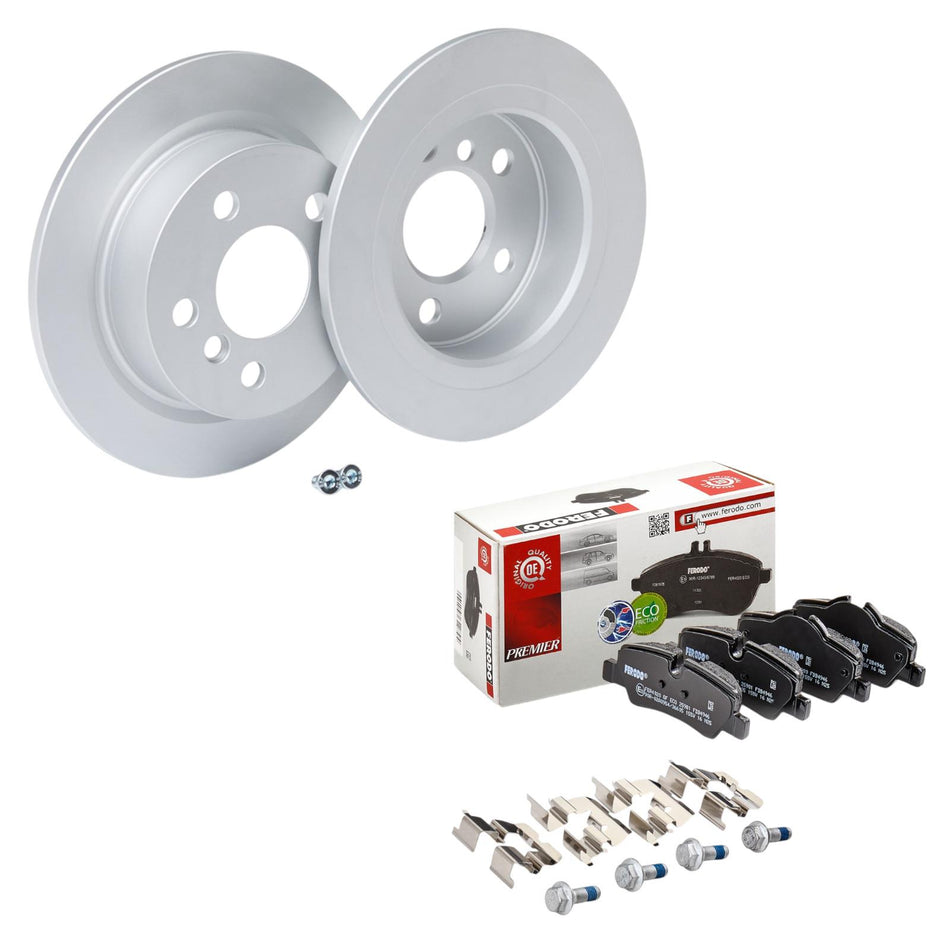 MINI F56 John Cooper Works 2.0 JCW 2x Rear Coated Brake Discs and OE Spec 1x Ferodo Brake Pads