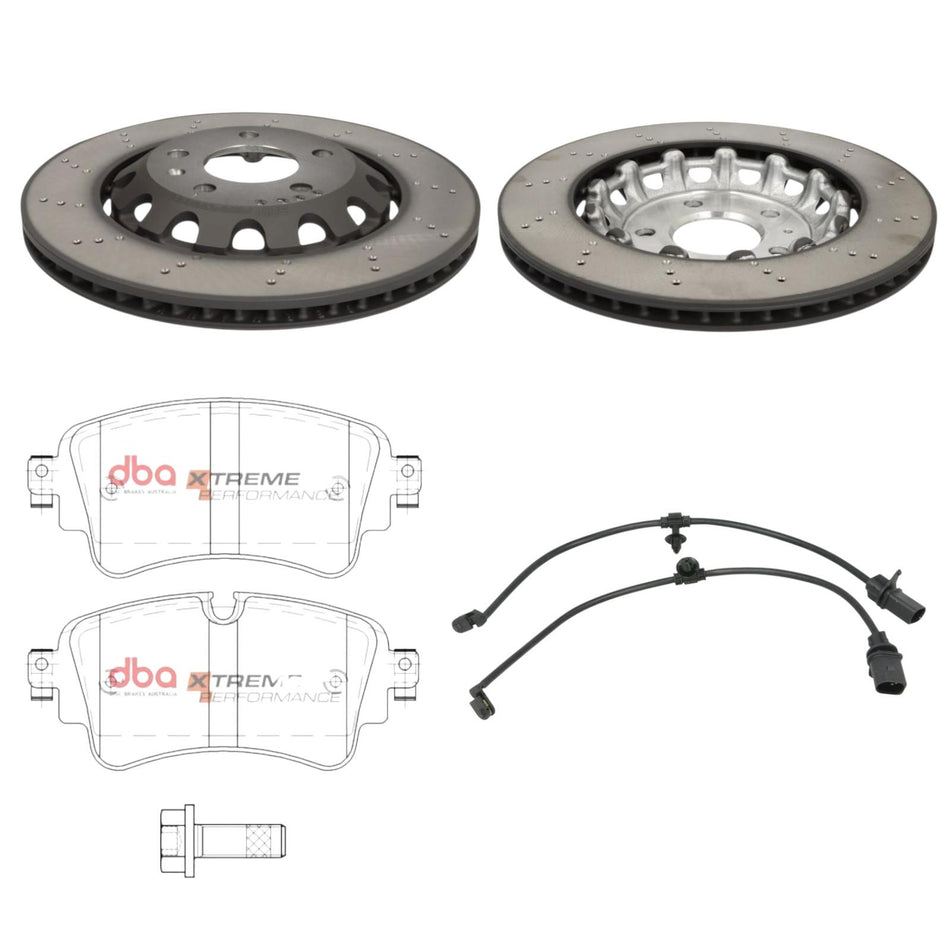 SHW Performance x2 Rear Brake Discs + DBA Xtreme Rear Pads For Audi RS4 RS5 B9