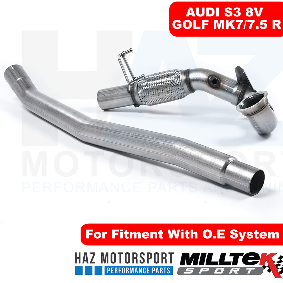 Milltek Exhaust Downpipe Decat Pipe Golf Mk7 Mk7.5 R / Audi S3 8V FITS OE SYSTEM