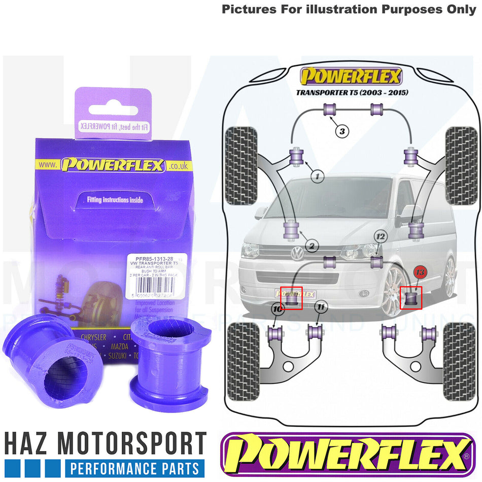 Powerflex x2 Rear Anti Roll Bar Bush to Arm 28mm VW Transporter T5 Inc 4 Motion