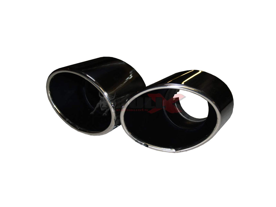 Bull-X Polished Type 18 Oval Bevelled Exhaust Tips Tail Pipes 64x145x90mm x2